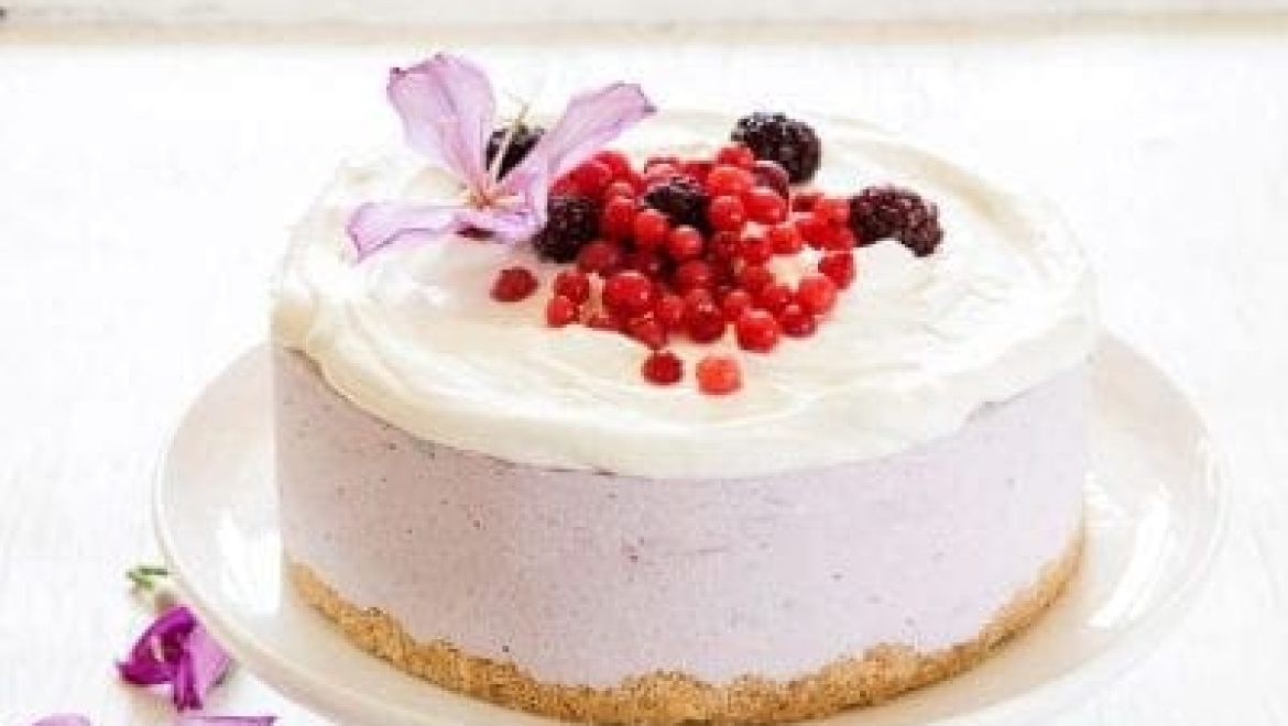 טורט גבינה קרה עם אוכמניות ובציפוי שוקולד לבן