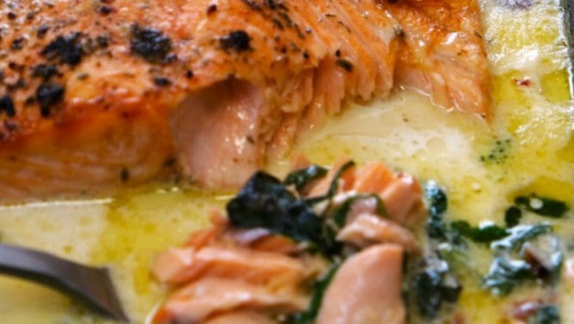 סלמון עם רוטב תרד בתבנית אחת