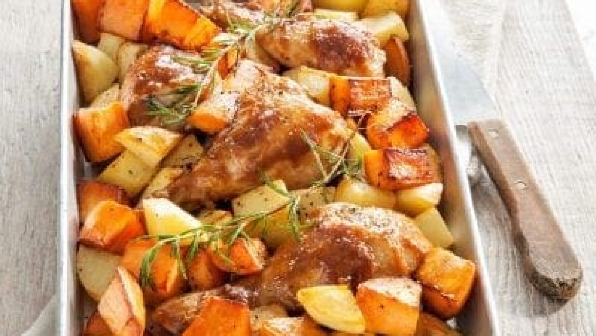 ארוחה בתבנית – עוף בחמאת בוטנים עם בטטה ותפוחי אדמה